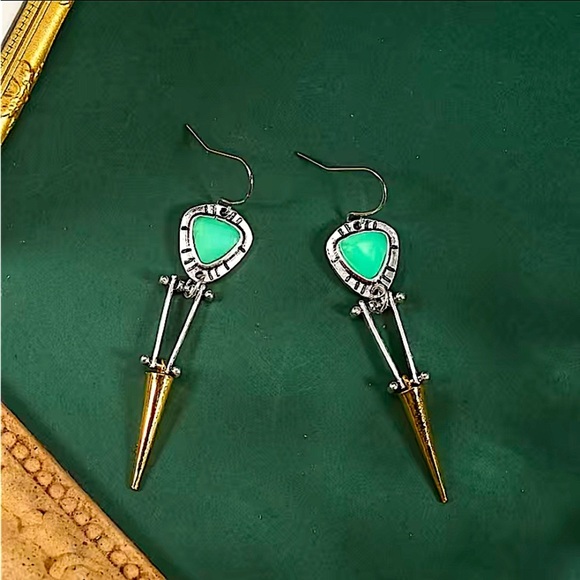 Vintage Stone Geometric Irregular Dangle Handmade Boho Earrings - Picture 5 of 7